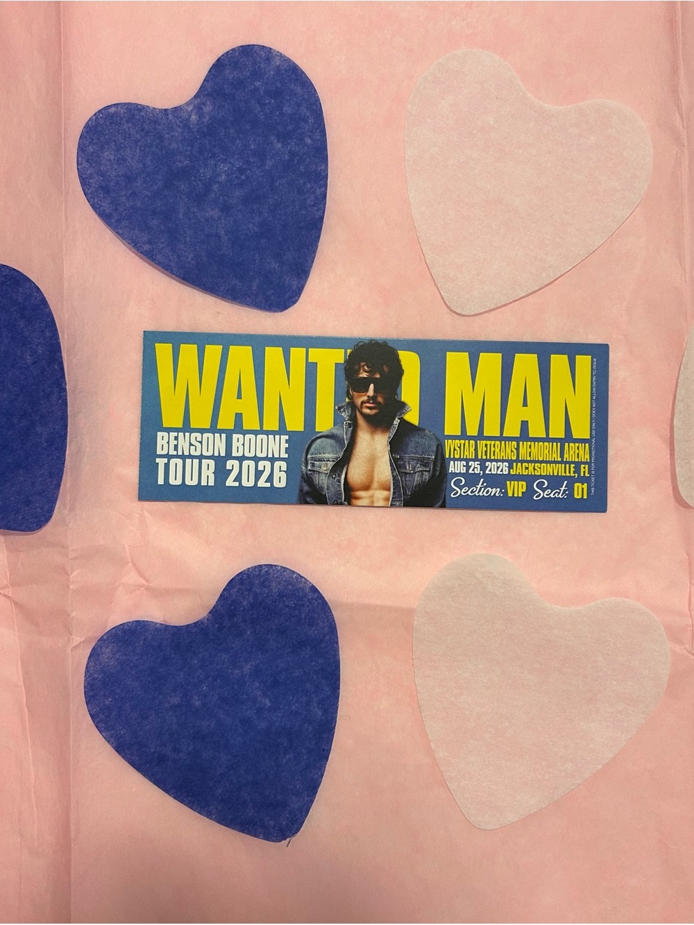Commemorative Ticket & Confetti Set – Benson Boone Wanted Man Tour (Jax, FL)